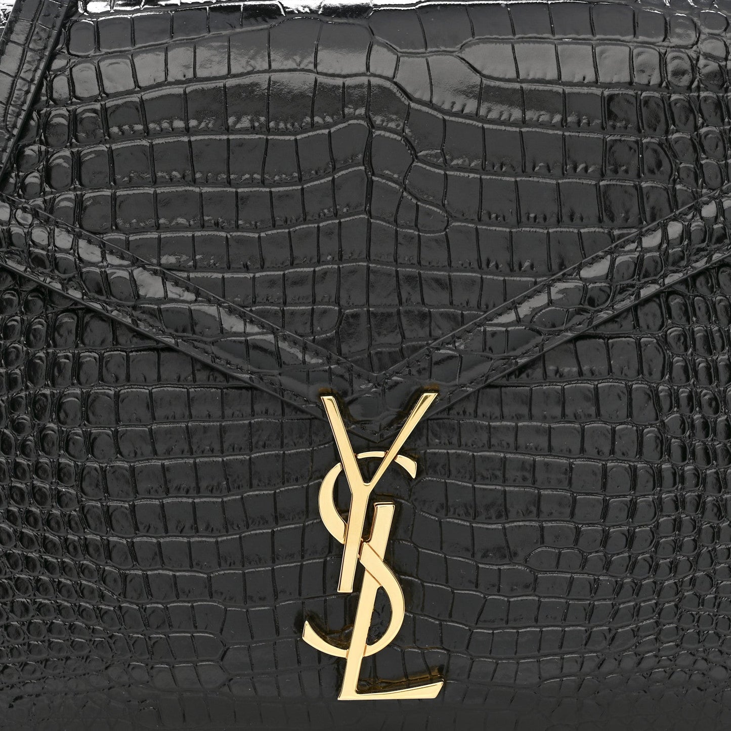 Calfskin Crocodile Embossed Medium Classic Monogram Cassandra Top Handle Black