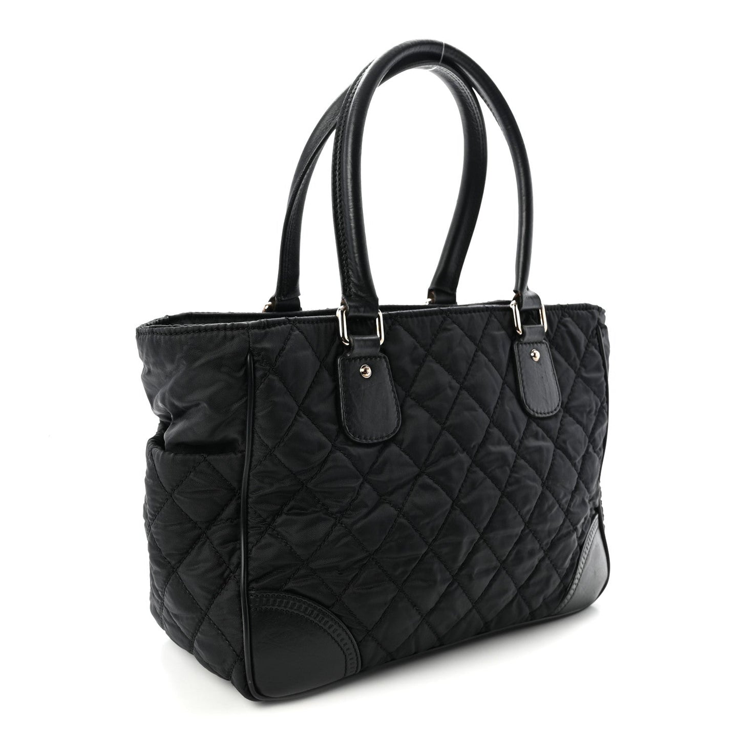 Nylon Calfskin Quilted CC Paris New York Tote Bag Black