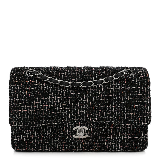 Tweed Quilted Medium Double Flap Black