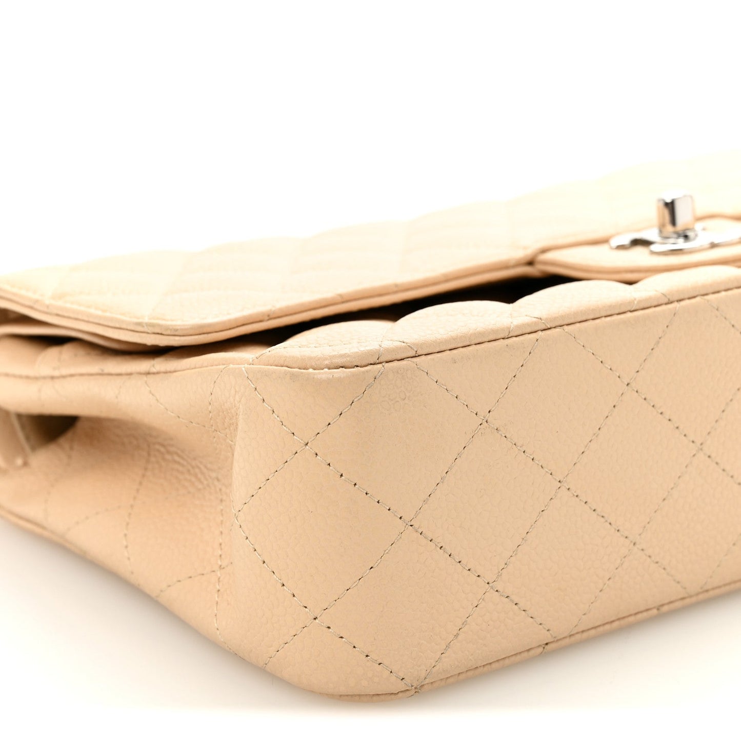 Caviar Quilted Medium Double Flap Beige Clair