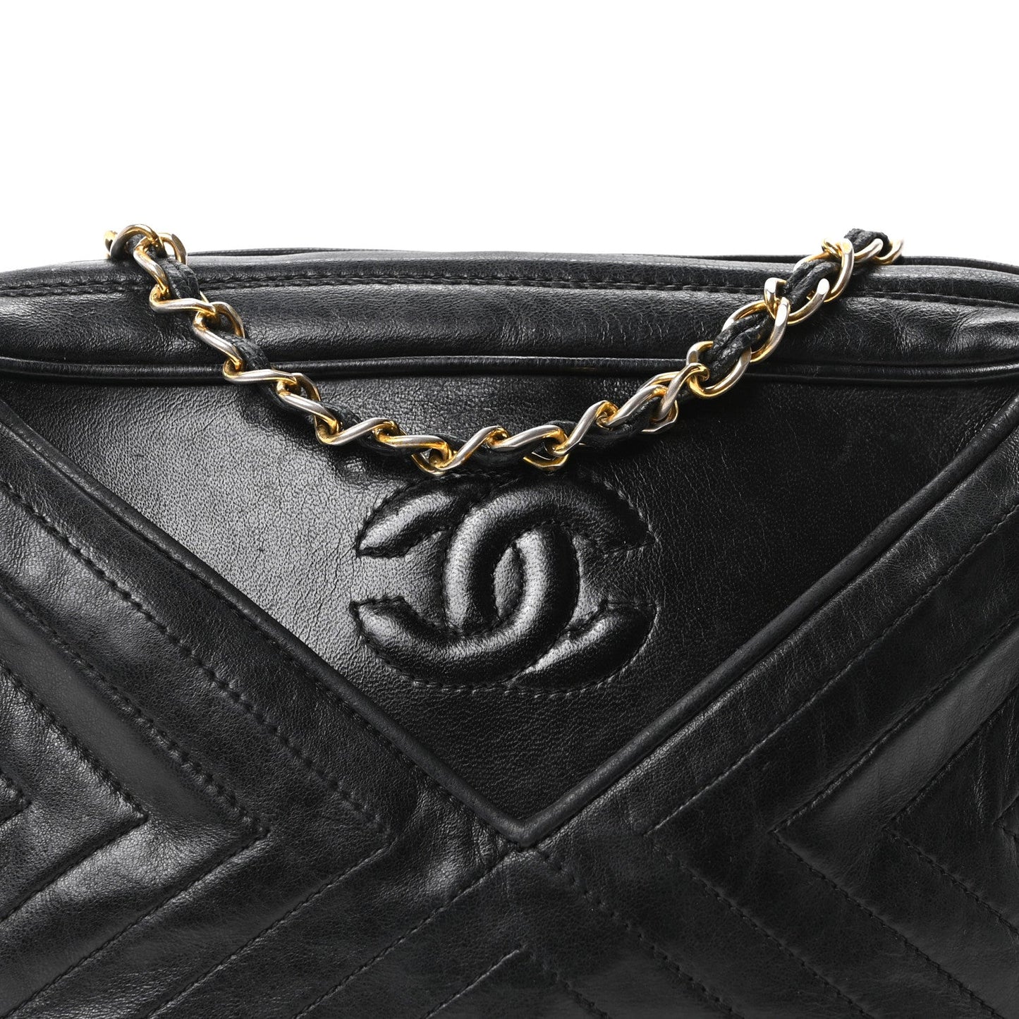 Lambskin Quilted CC Tassel Camera Case Black