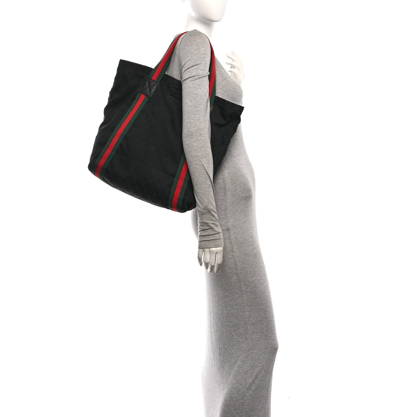 GG Monogram Medium Web Handle Vertical Tote Black
