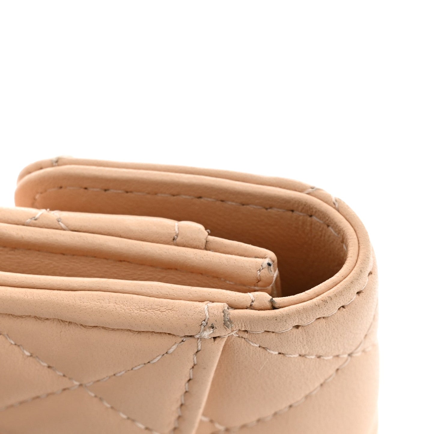 Lambskin Quilted Flap Card Holder Wallet Beige