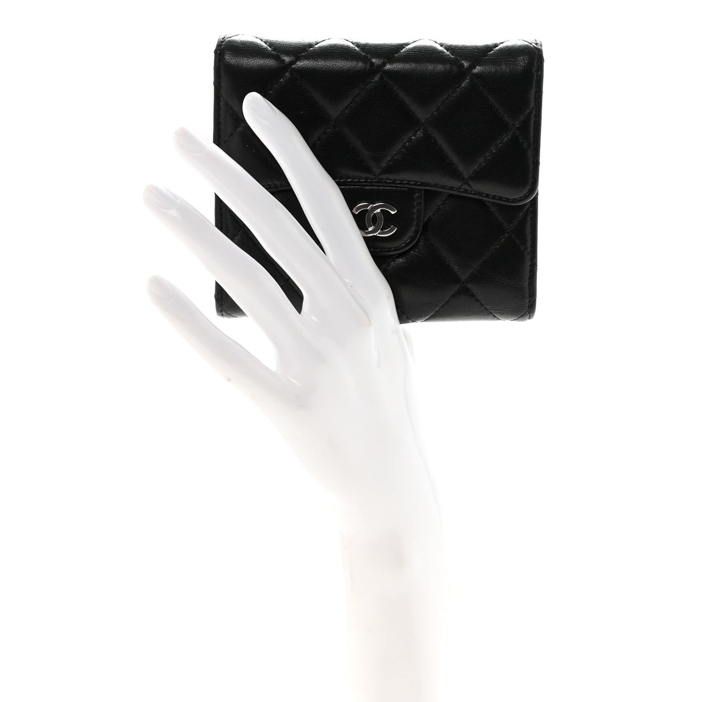 Lambskin Quilted Compact Flap Wallet Black