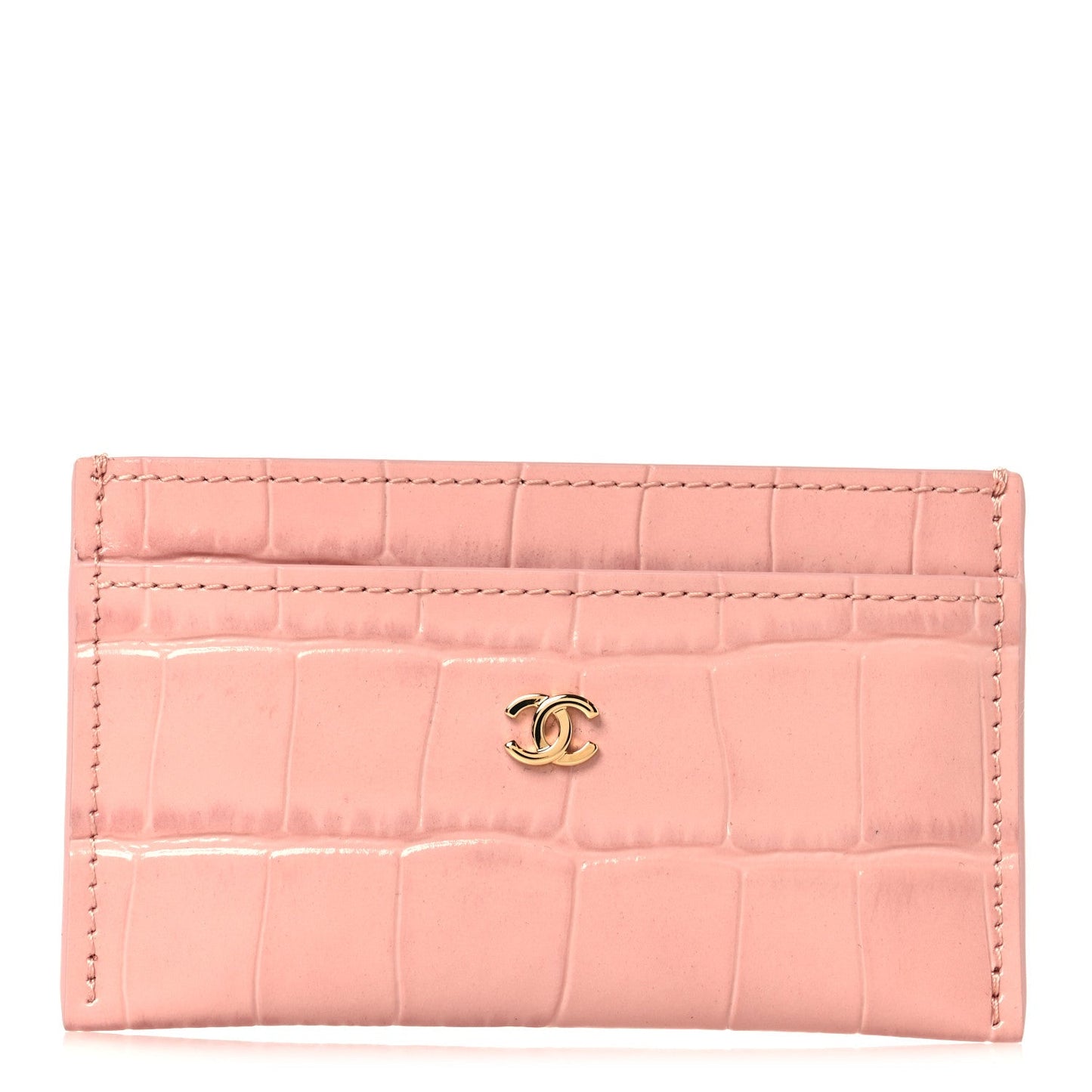Calfskin Crocodile Embossed Crococo Card Holder Light Pink