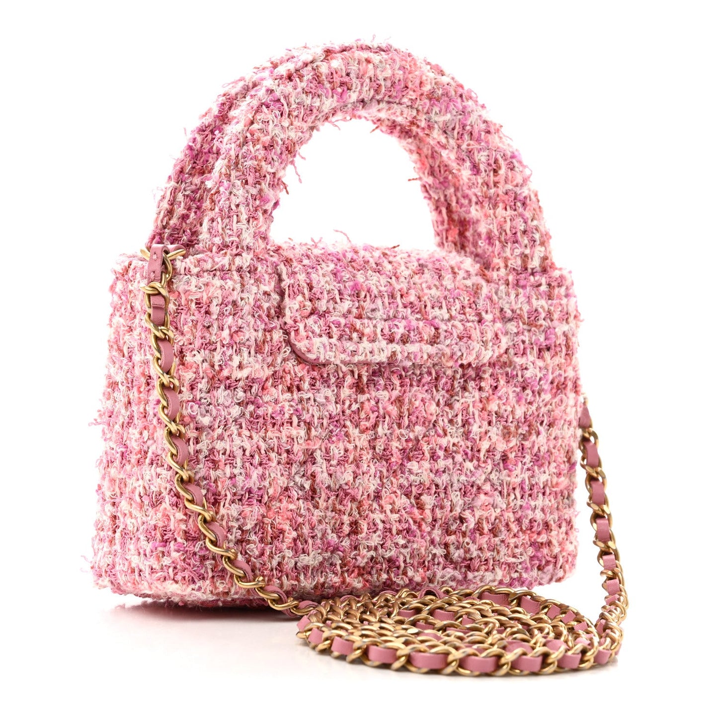Tweed Quilted Mini Nano Kelly Shopper Pink