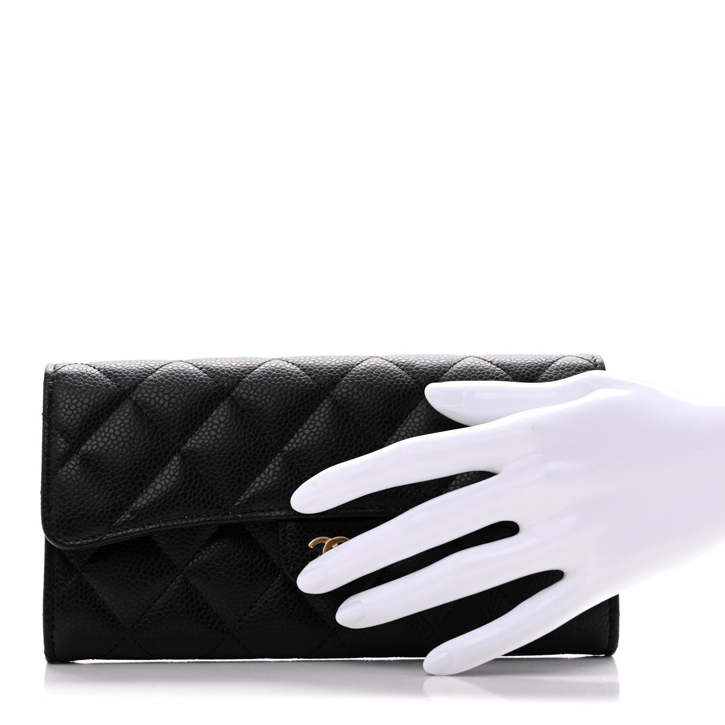 Caviar Quilted Large Gusset Flap Wallet Black