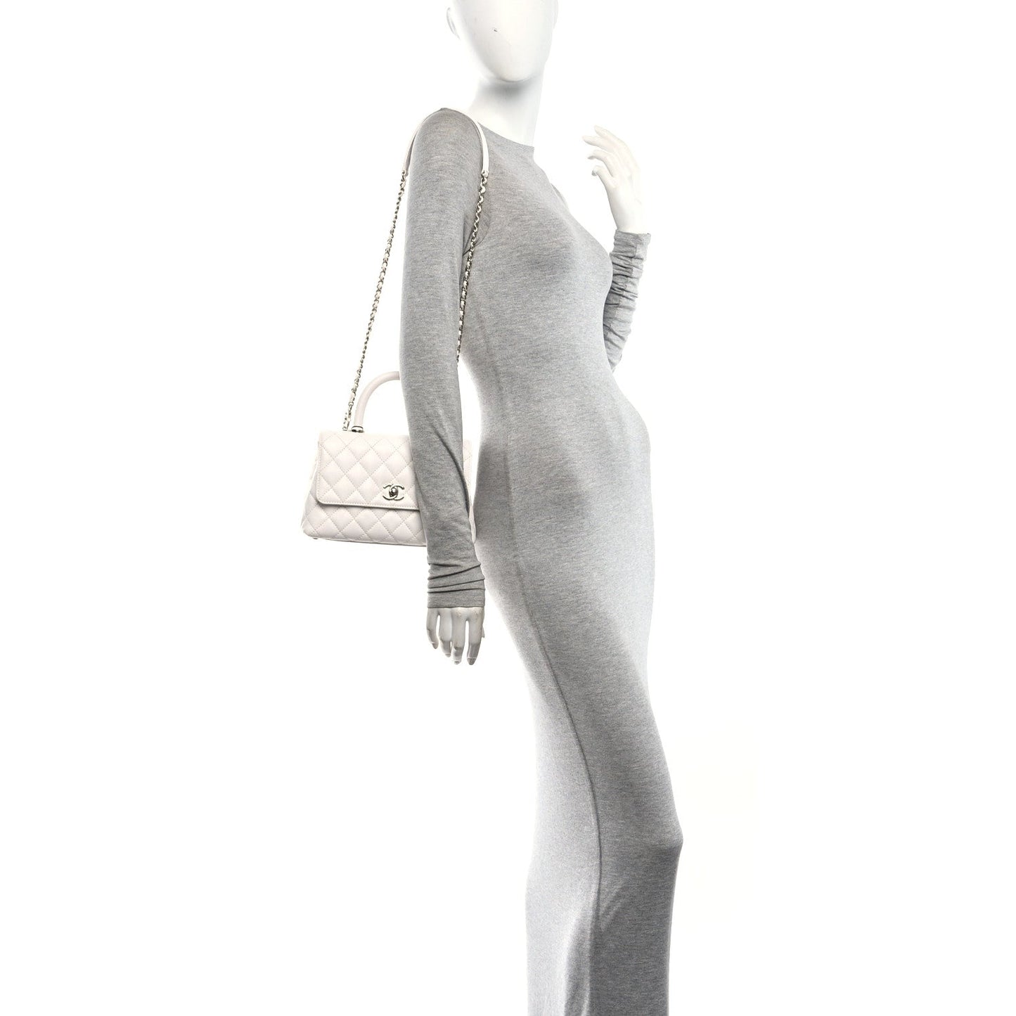 Caviar Quilted Mini Coco Handle Flap White