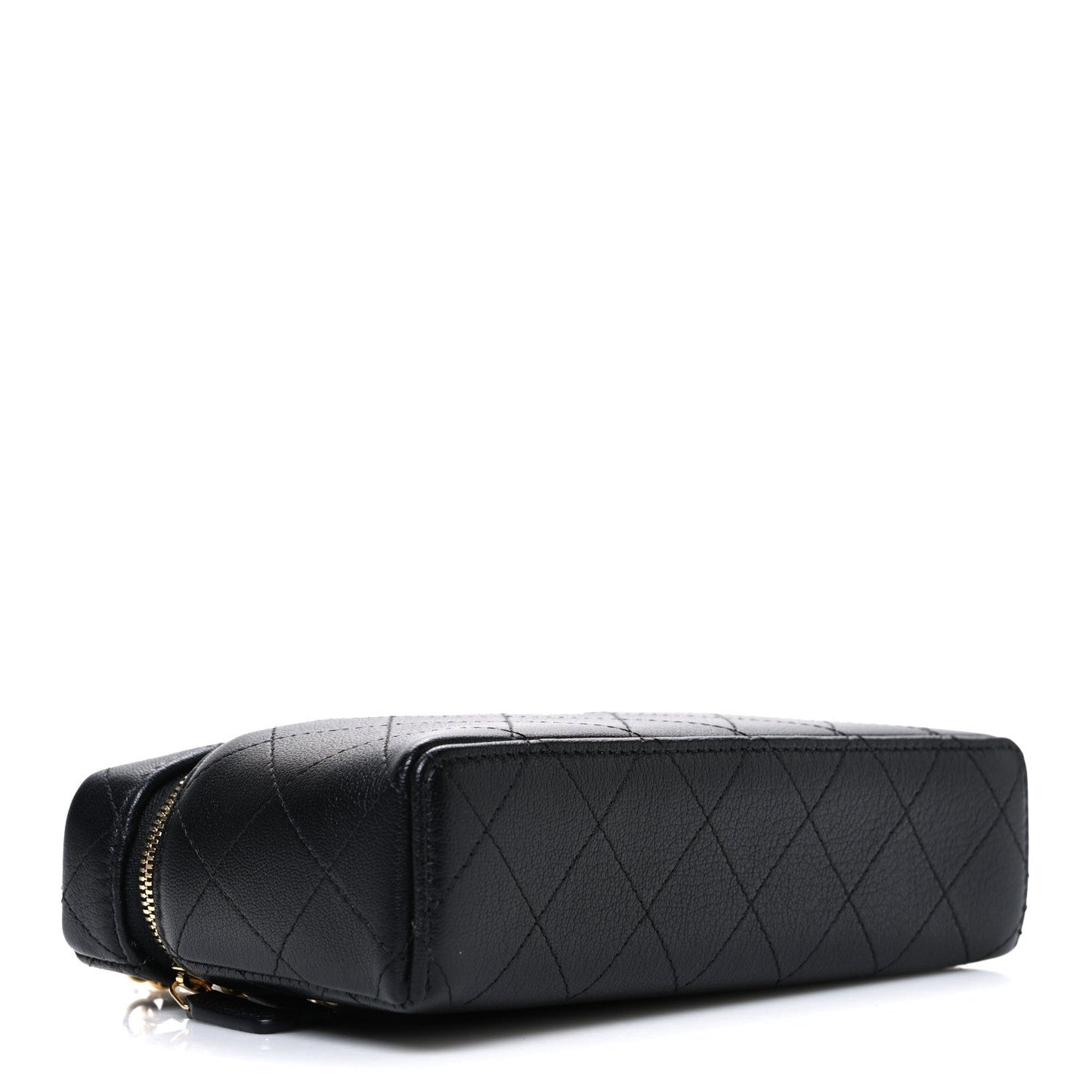 Goatskin Stitched Top Handle Slim Vanity With Chain Black