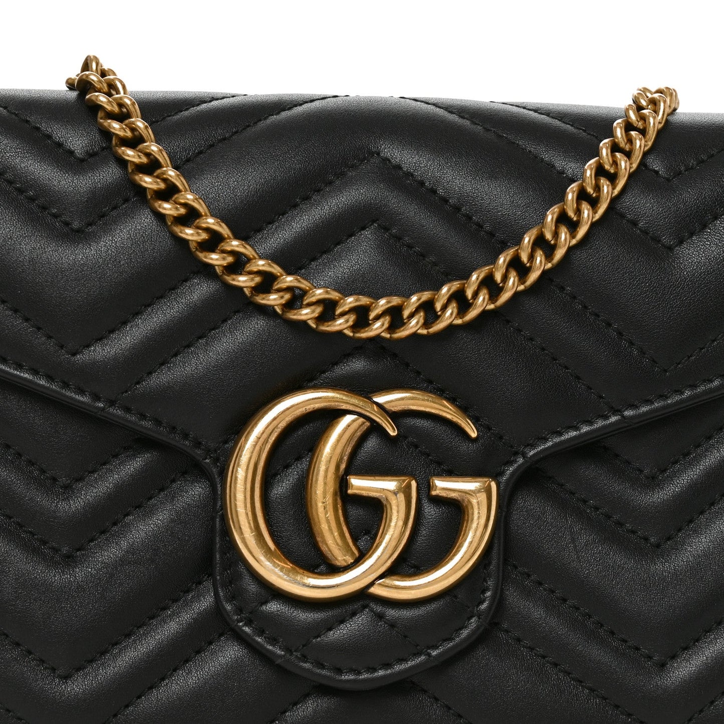 Calfskin Matelasse GG Marmont Chain Wallet Black