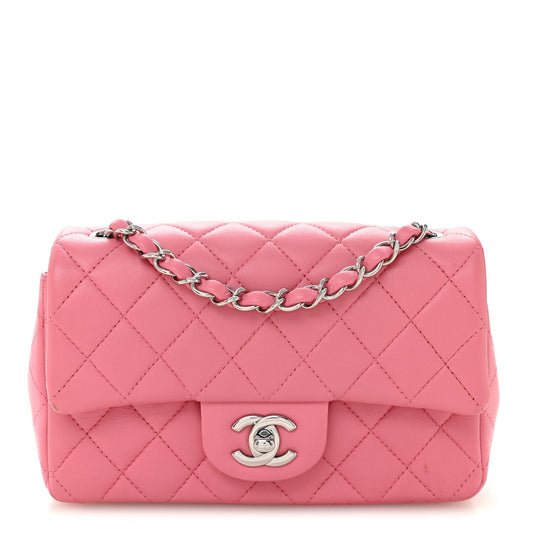Lambskin Quilted Mini Rectangular Flap Pink