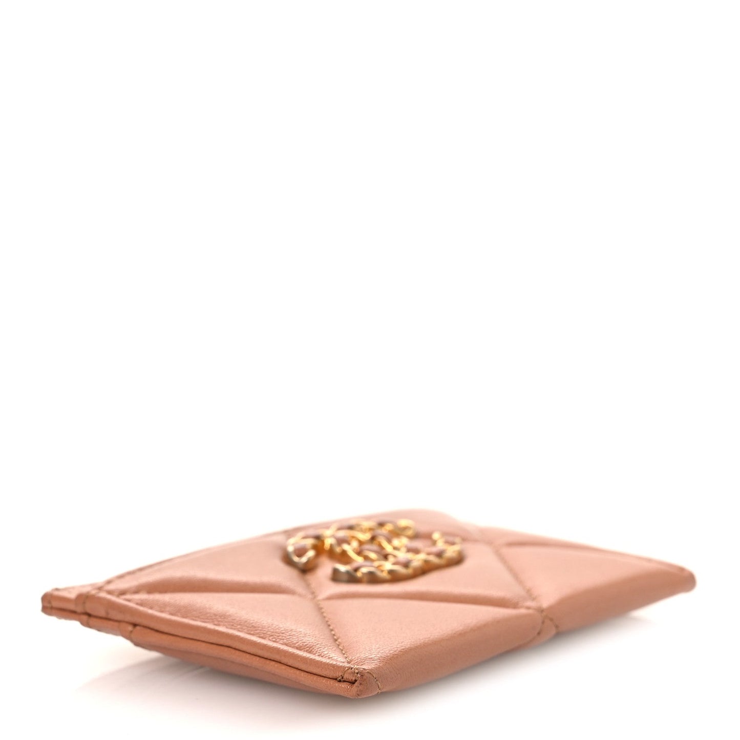 Lambskin Quilted Chanel 19 Card Holder Brown