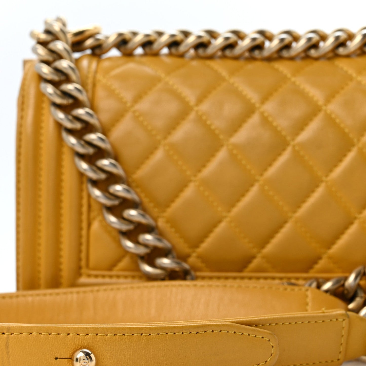 Lambskin Quilted Small Boy Flap Yellow