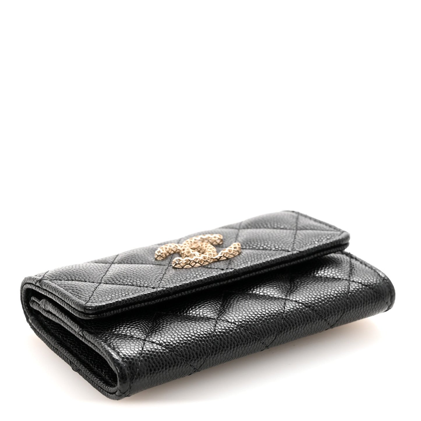 Caviar Metal Perforated Quilted CC Flap Card Holder Black