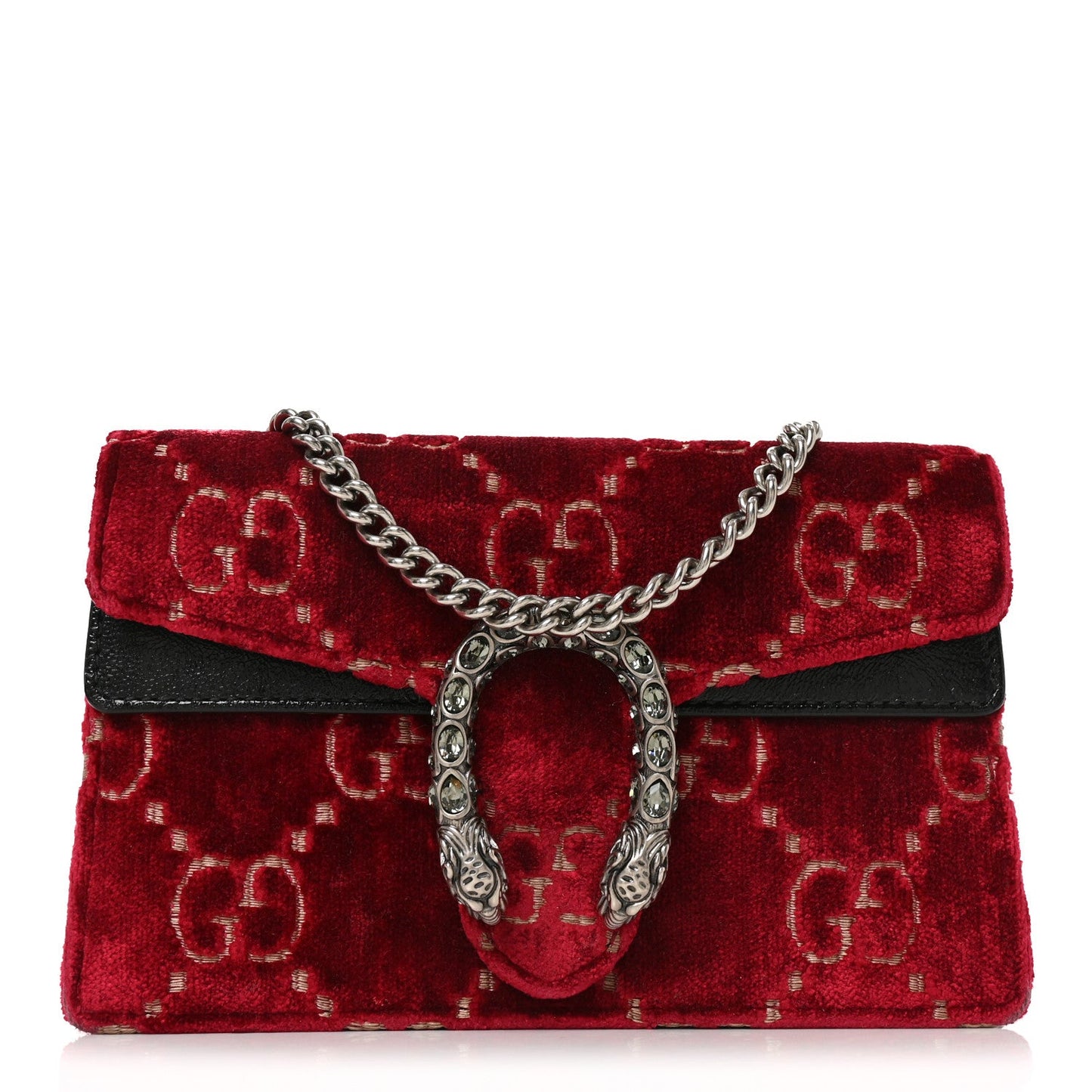 Velvet GG Monogram Super Mini Dionysus Shoulder Bag Red Cipria Black