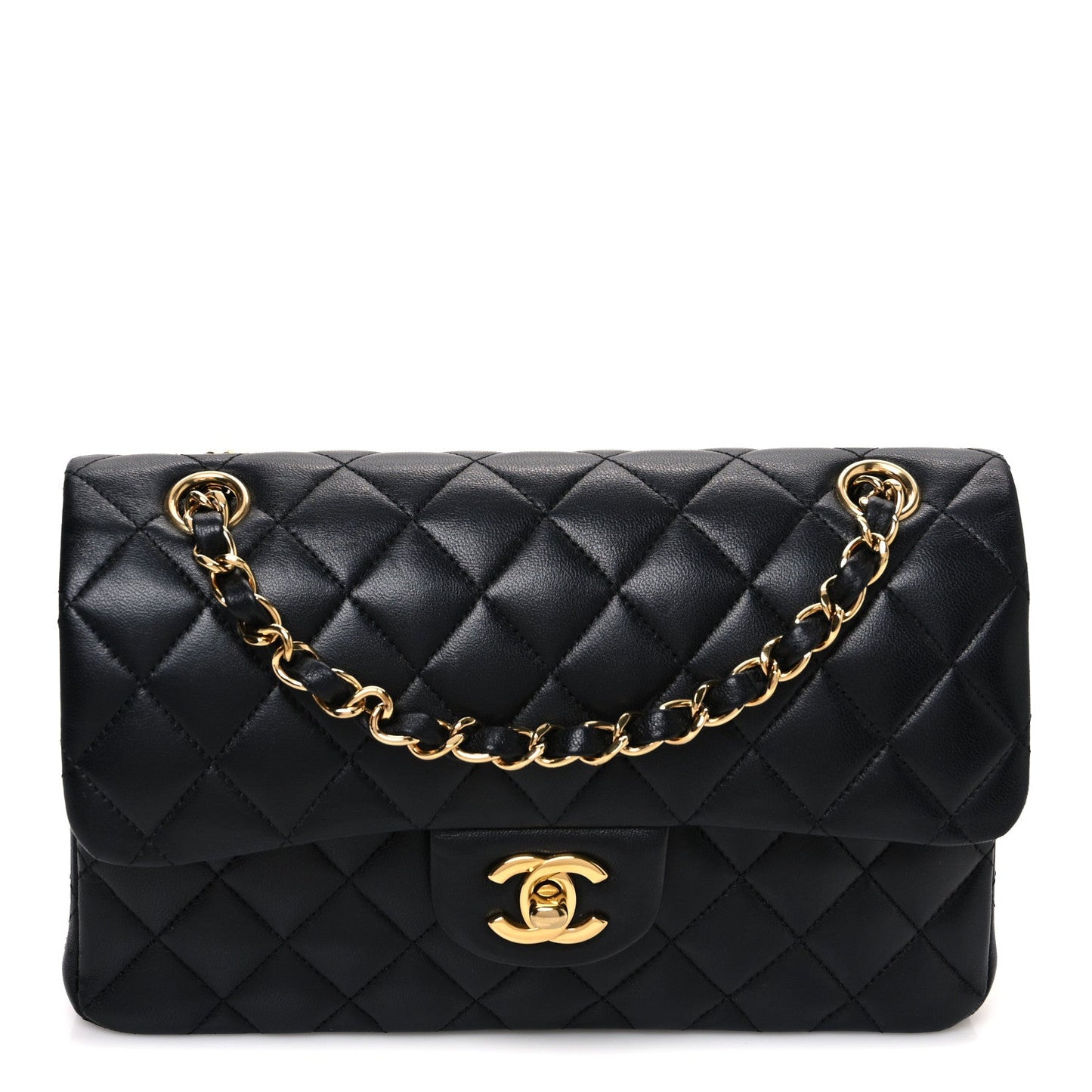 Lambskin Quilted Small Double Flap Black