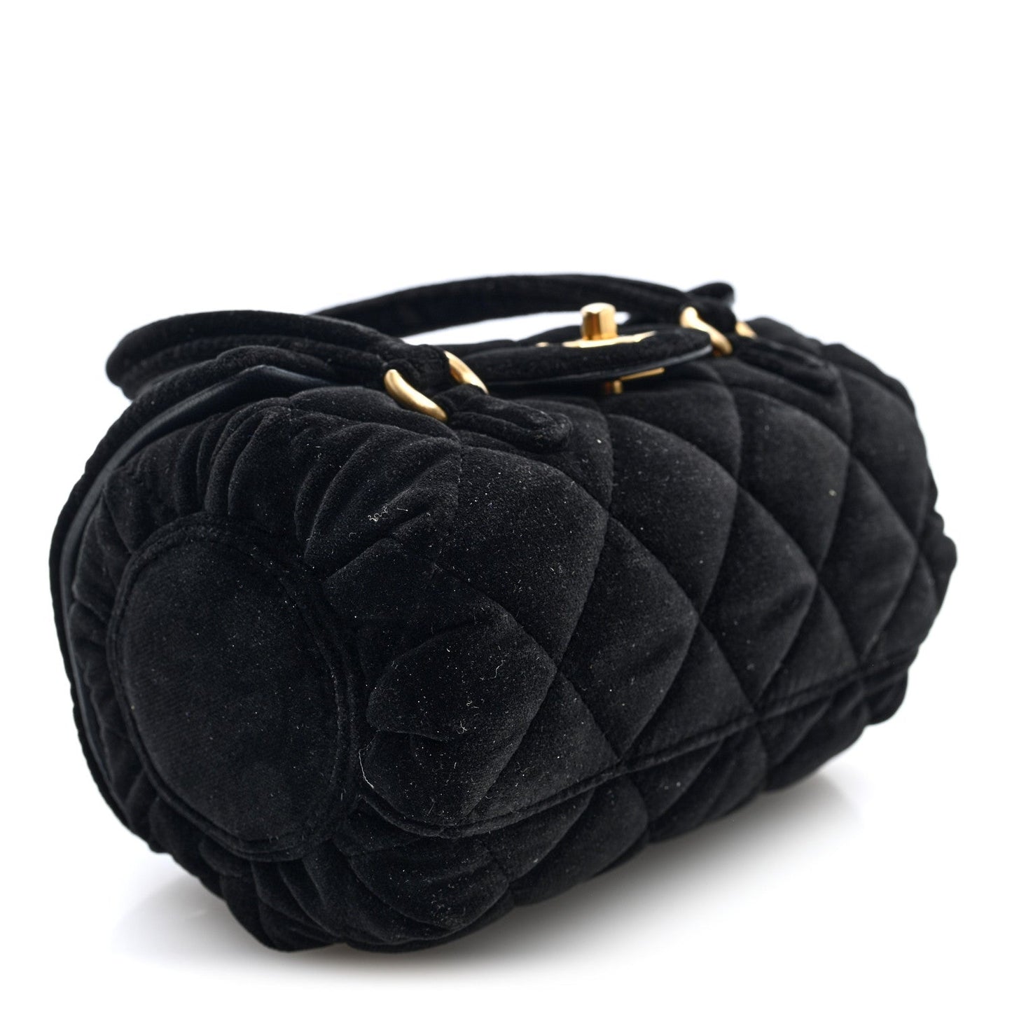 Velvet Quilted Mini Top Handle Flap Black