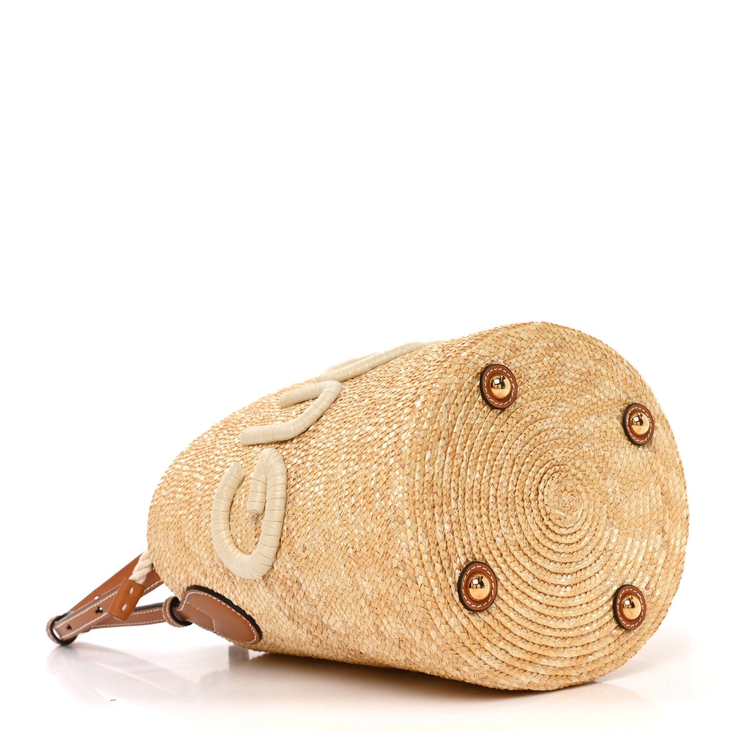 Straw Calfskin Small Logo Bucket Bag Natural Tan