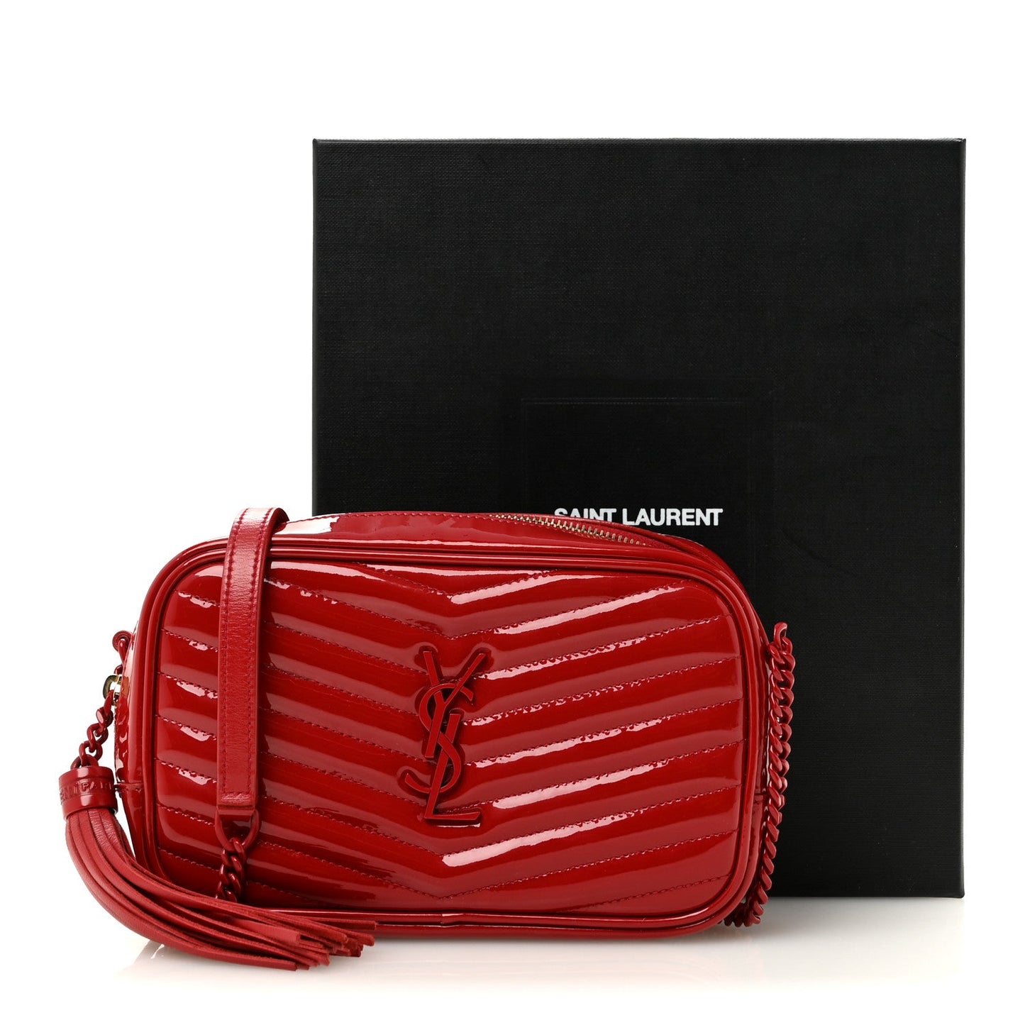 Patent Calfskin Matelasse Monogram Mini Lou Camera Bag Eros Red