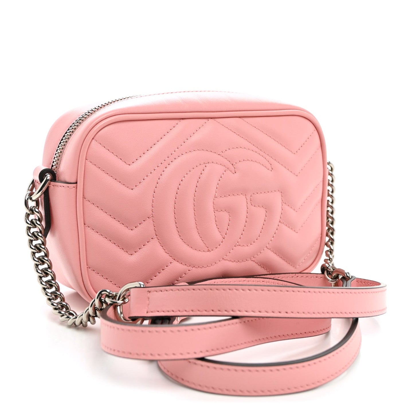 Calfskin Matelasse Mini GG Marmont Chain Shoulder Bag Wild Rose