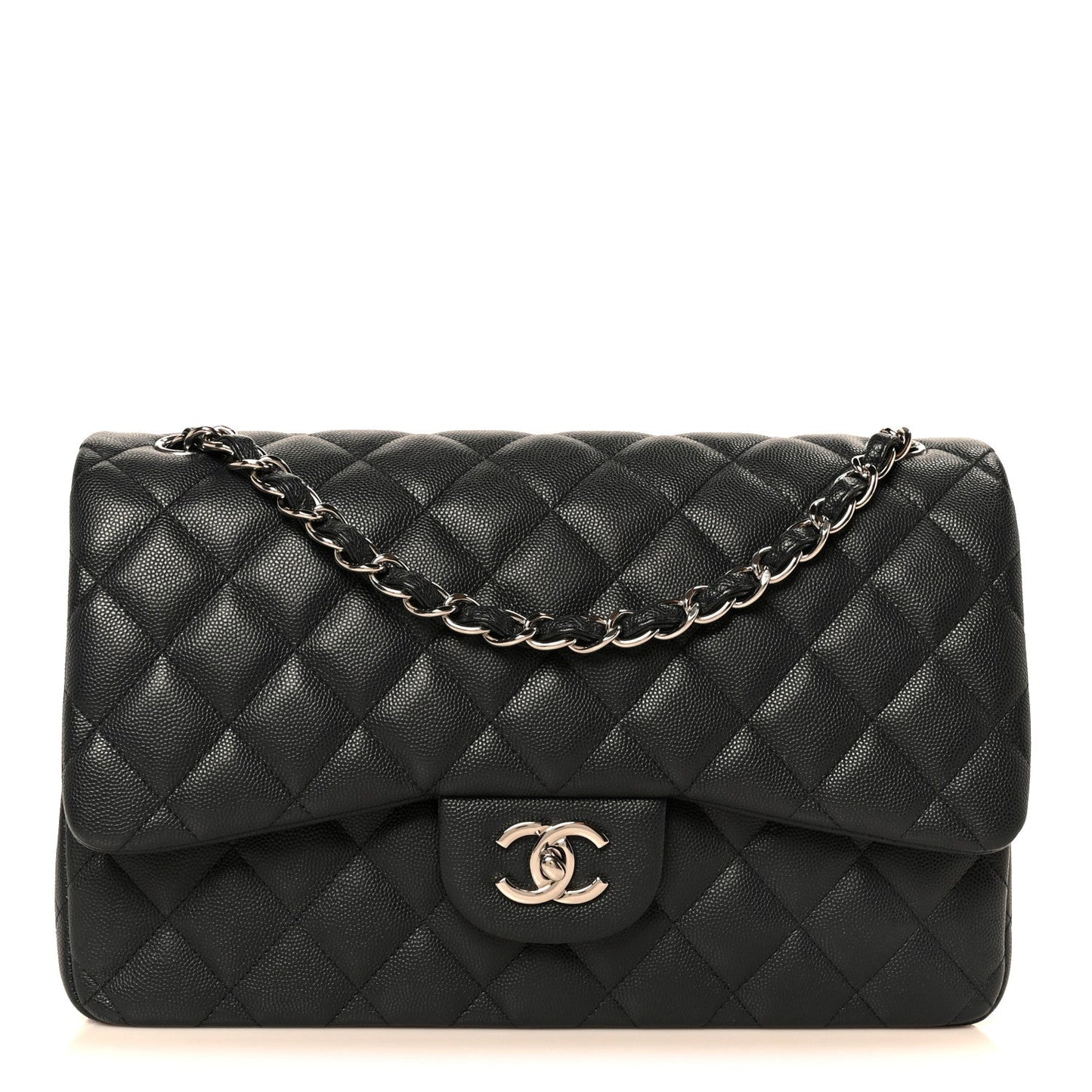 Caviar Quilted Jumbo Double Flap Navy Blue