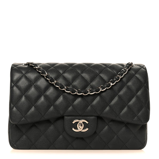 Caviar Quilted Jumbo Double Flap Navy Blue