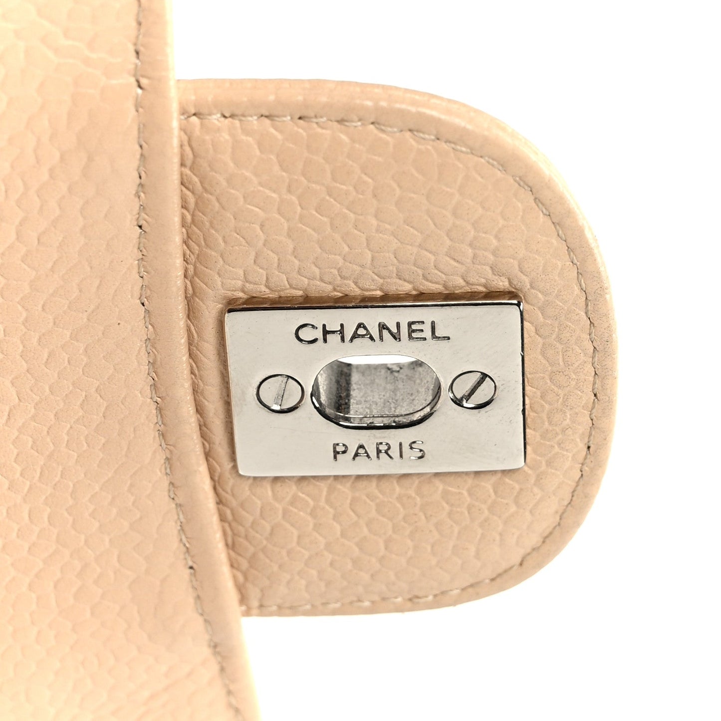 Caviar Quilted Medium Double Flap Beige
