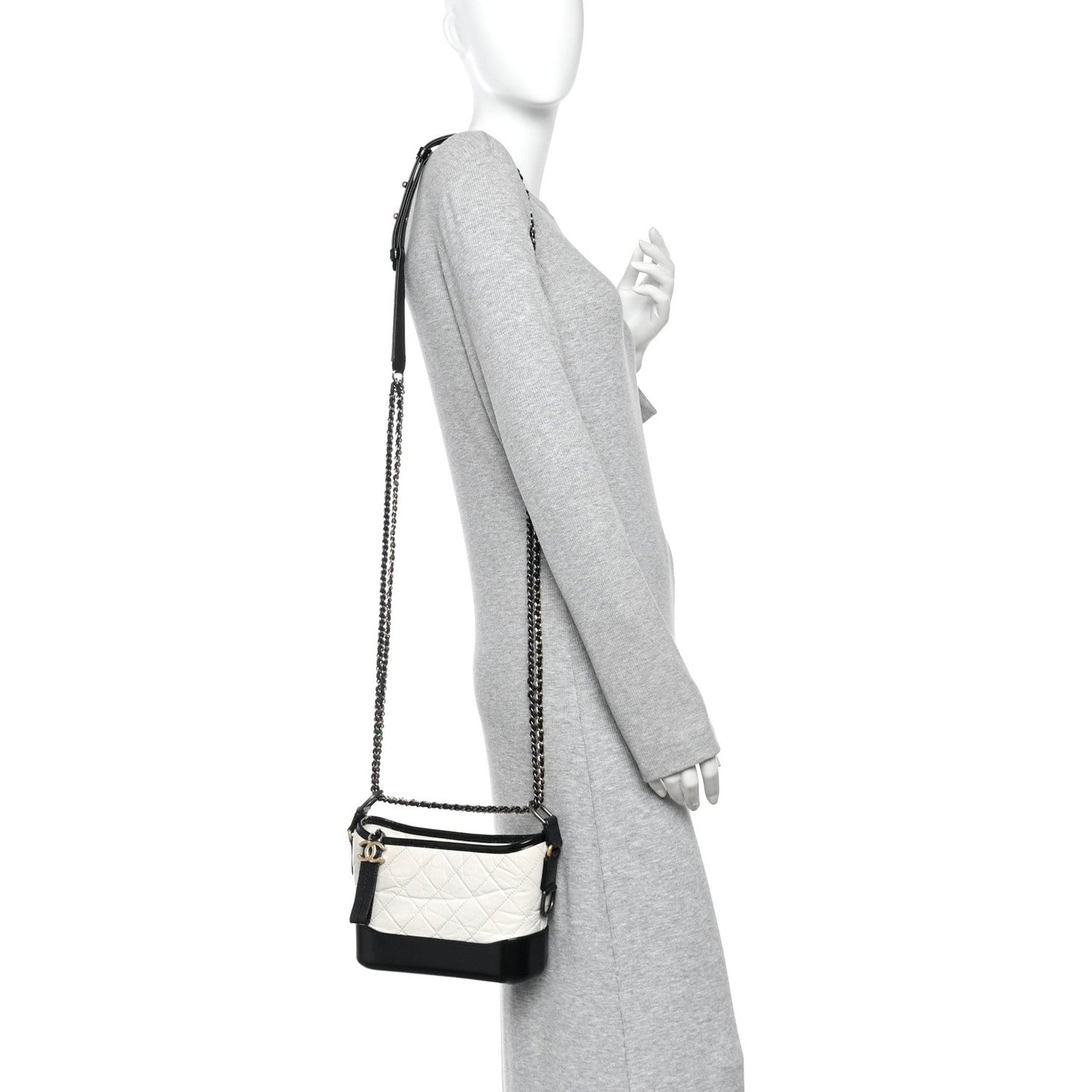 Aged Calfskin Quilted Small Gabrielle Hobo Black White