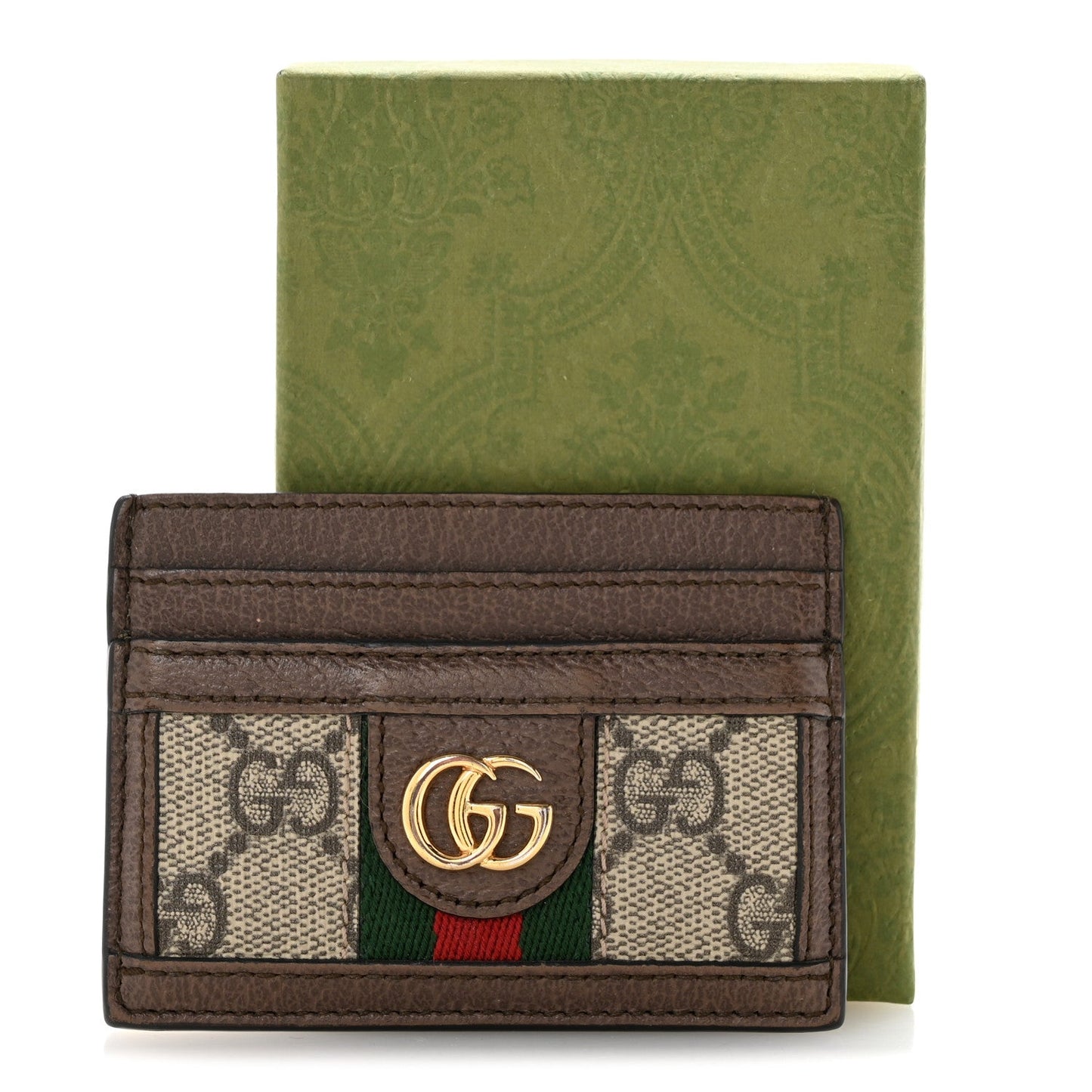 GG Supreme Monogram Textured Dollar Calfskin Ophidia Card Holder Beige Ebony New Acero