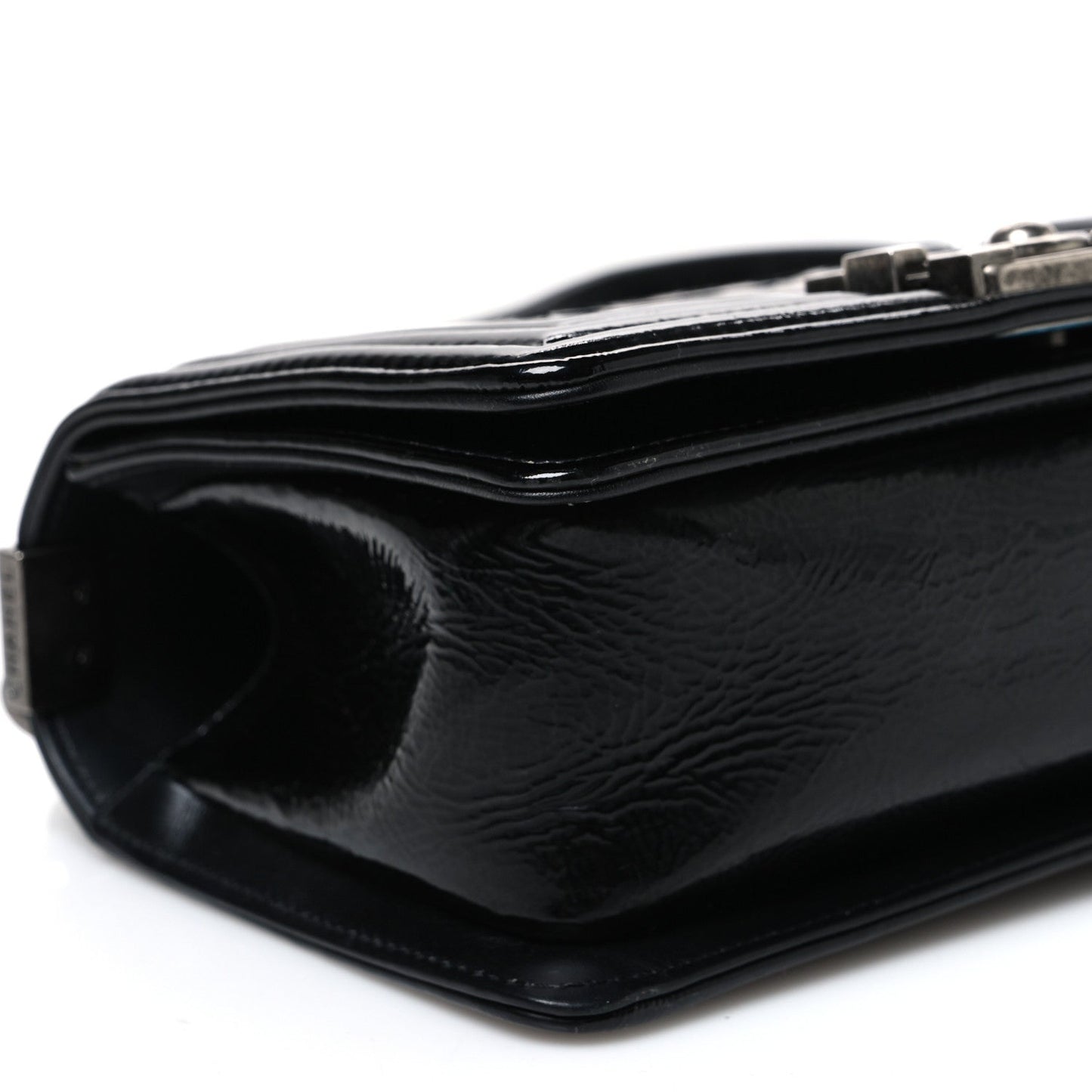 Patent Calfskin Snakeskin Small Boy Flap Black Silver