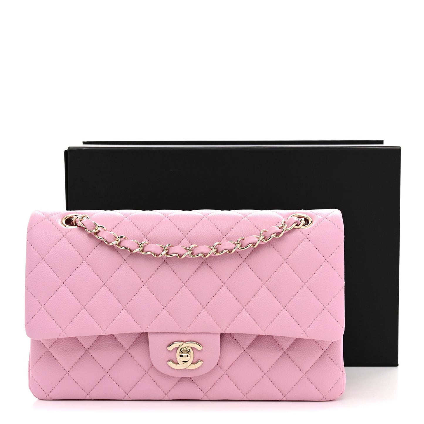Caviar Quilted Medium Double Flap Light Pink