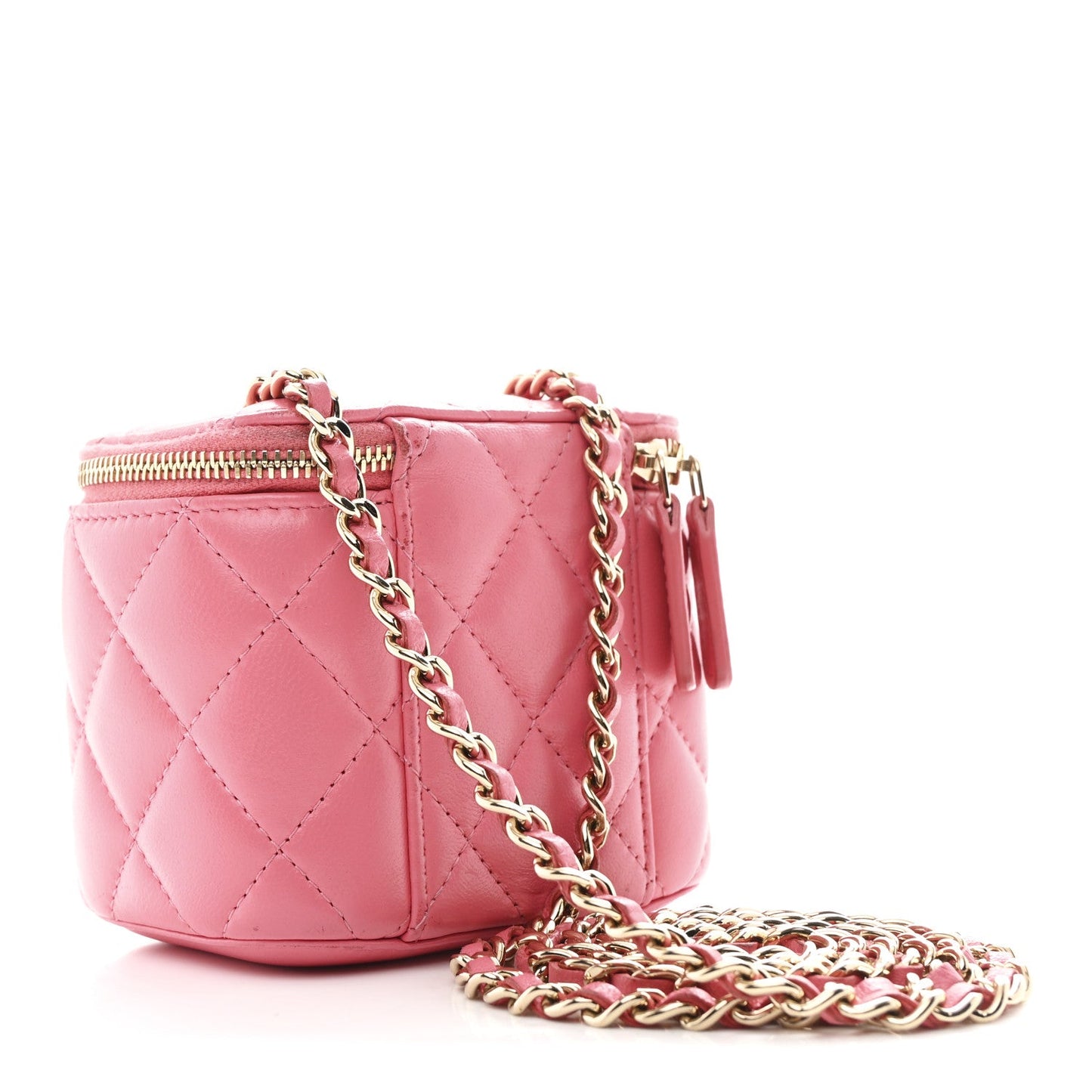 Lambskin Quilted Pearl Crush Mini Vanity Case With Chain Dark Pink