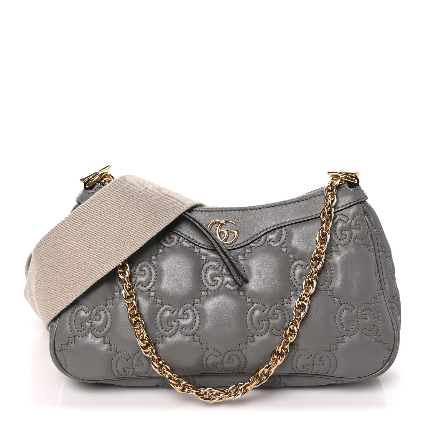 Calfskin GG Matelasse Chain Handbag Dusty Grey Natural