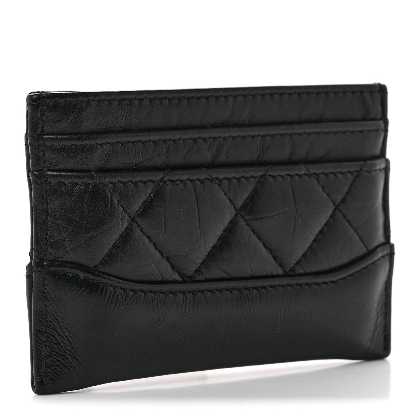Aged Calfskin Quilted Gabrielle Card Holder Black