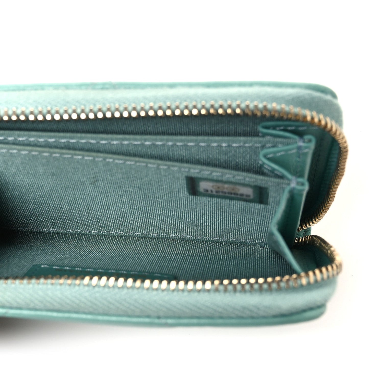 Lambskin Quilted Chanel 19 Zip Around Coin Purse Wallet Light Green