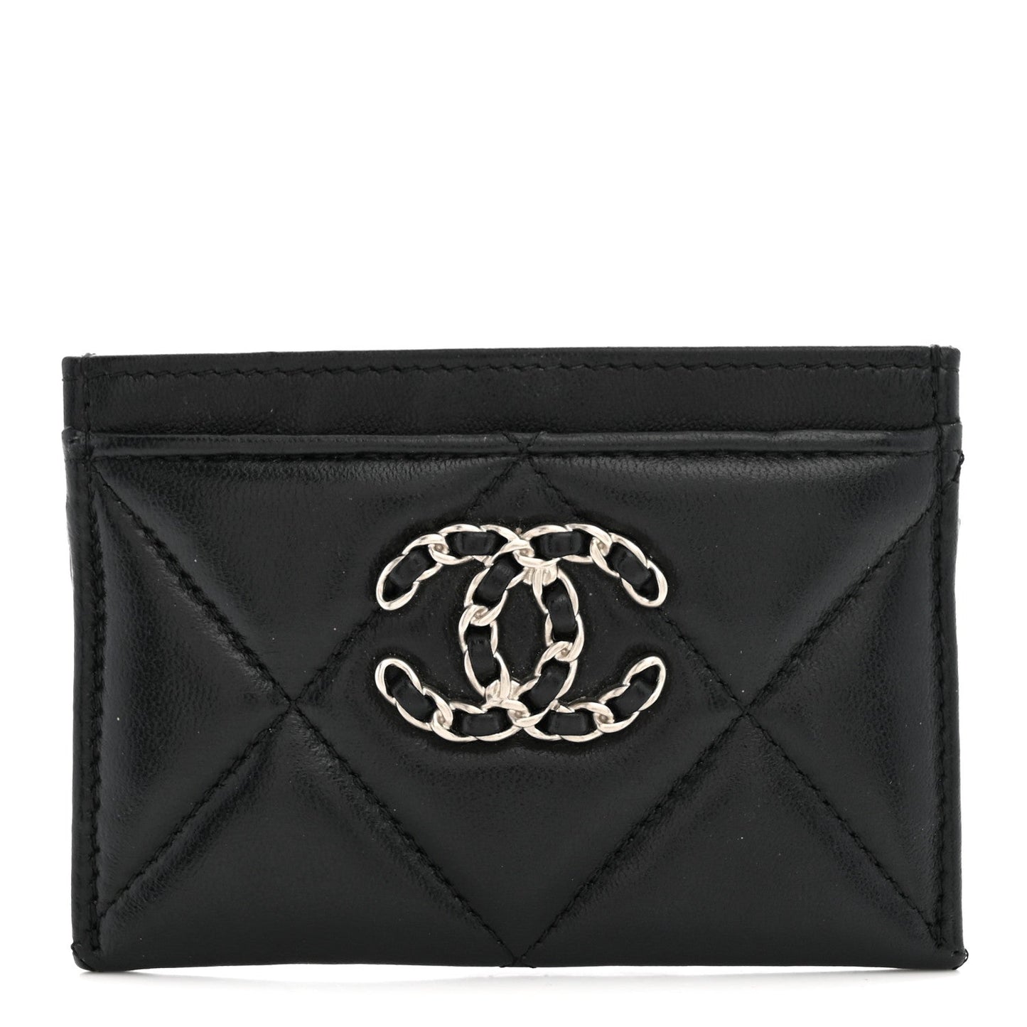 Lambskin Quilted Chanel 19 Card Holder Black