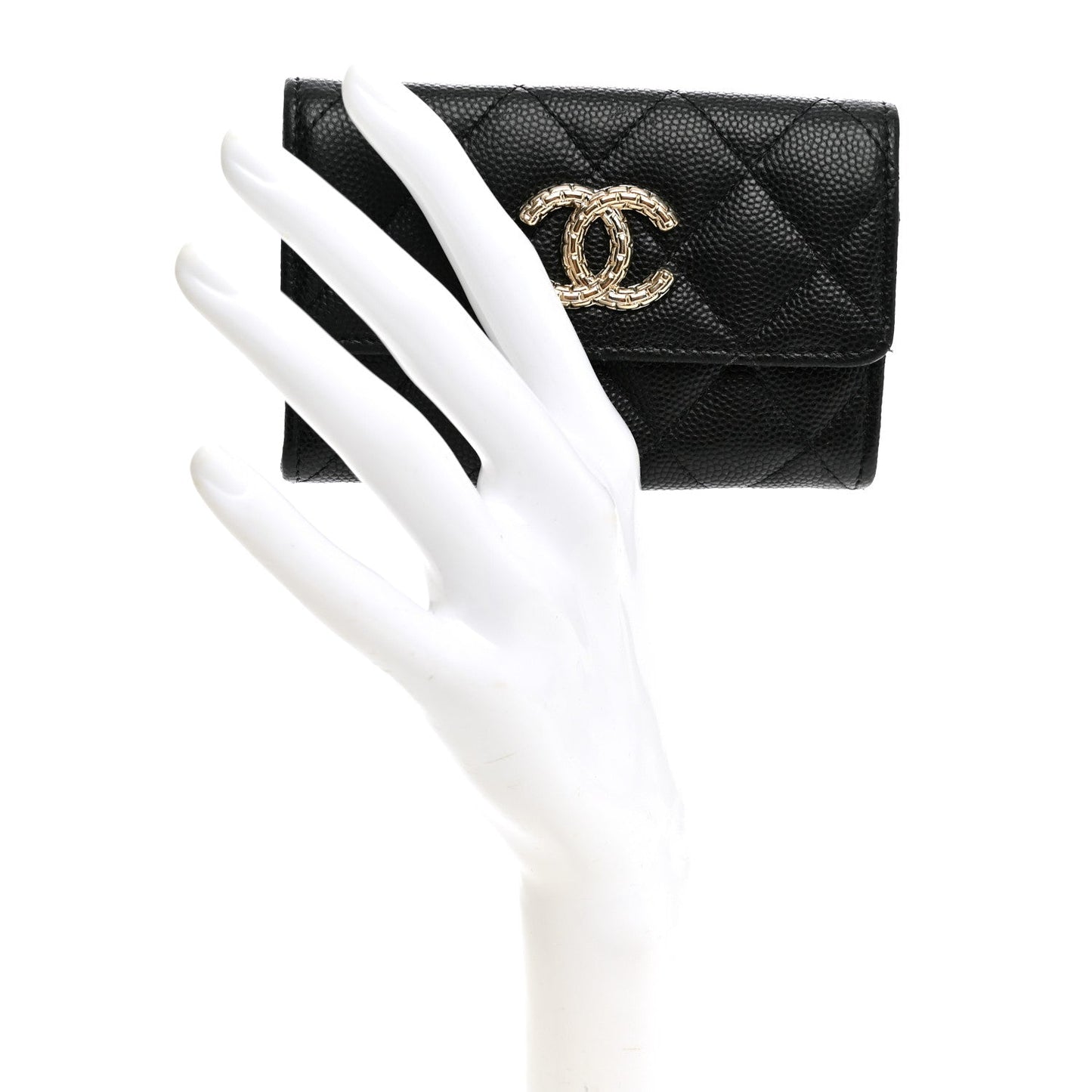 Caviar Quilted Textured CC Flap Card Holder Black