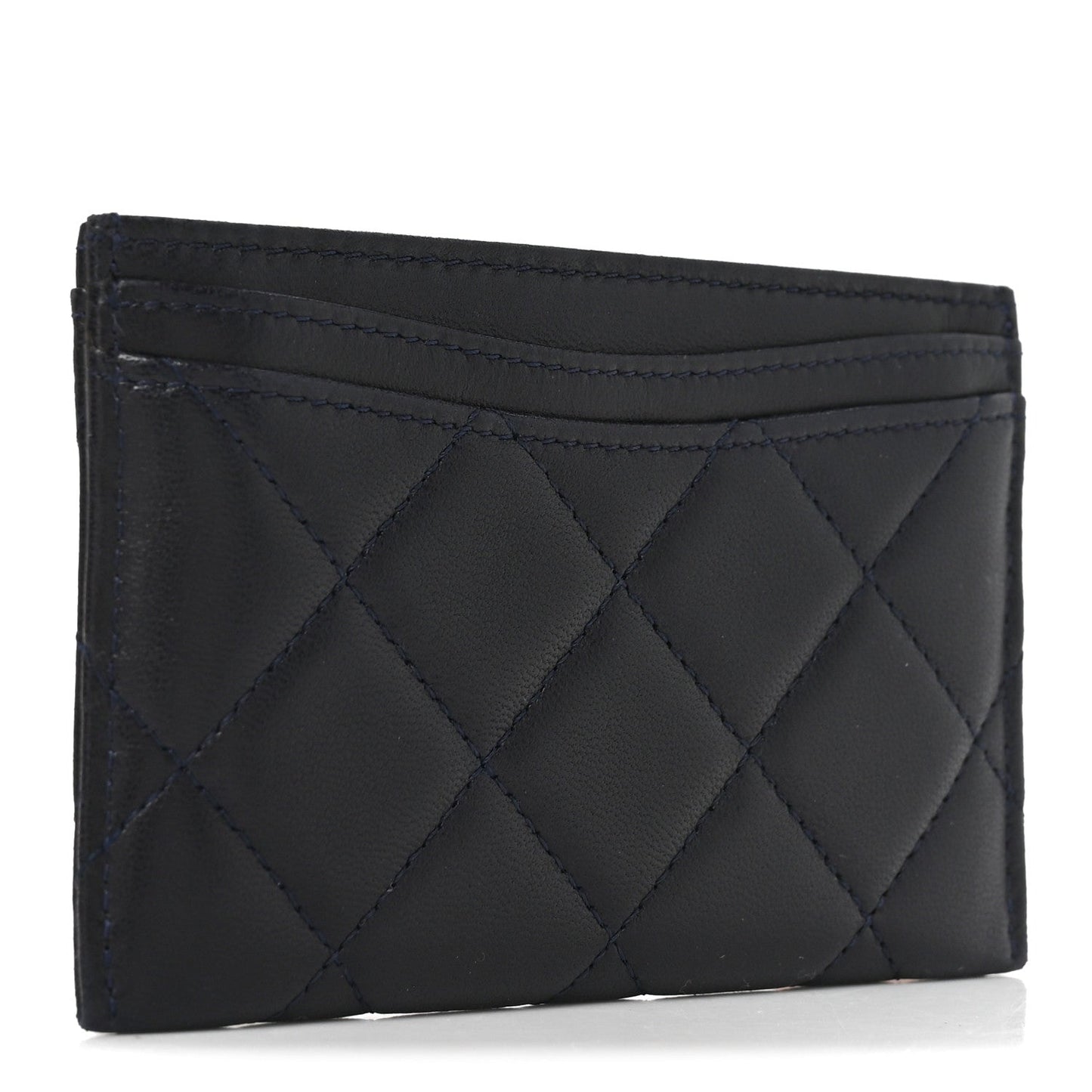 Lambskin Quilted Card Holder Navy Blue