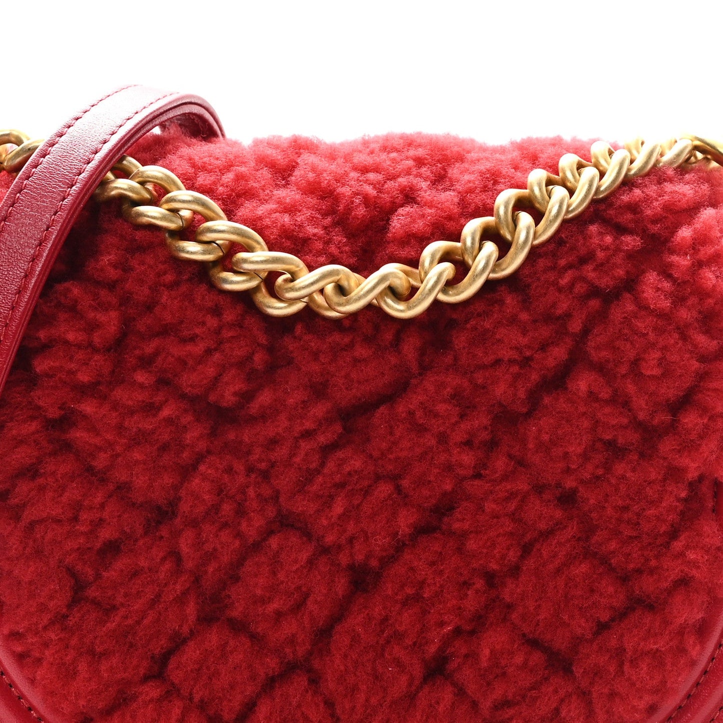 Calfskin Shearling Quilted Small Boy Messenger Bag Red