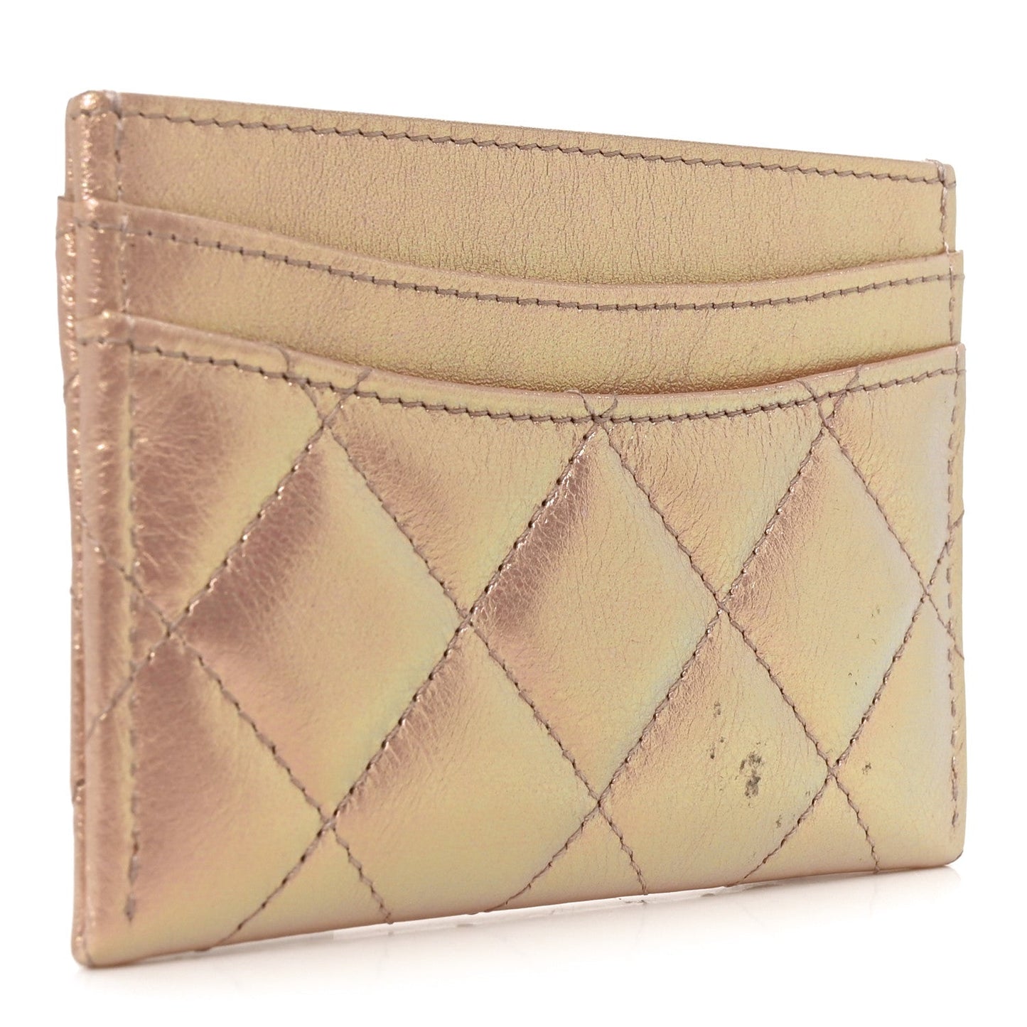 Iridescent Calfskin Quilted Card Holder Pink