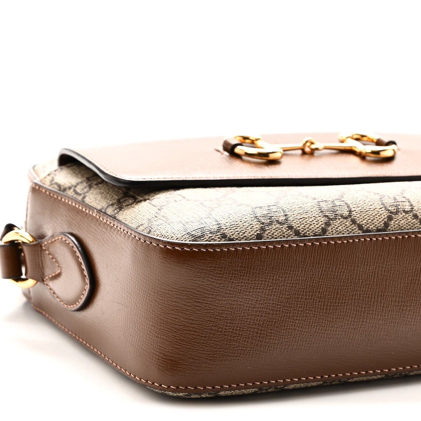GG Supreme Monogram Small Horsebit 1955 Shoulder Bag Beige Brown Sugar