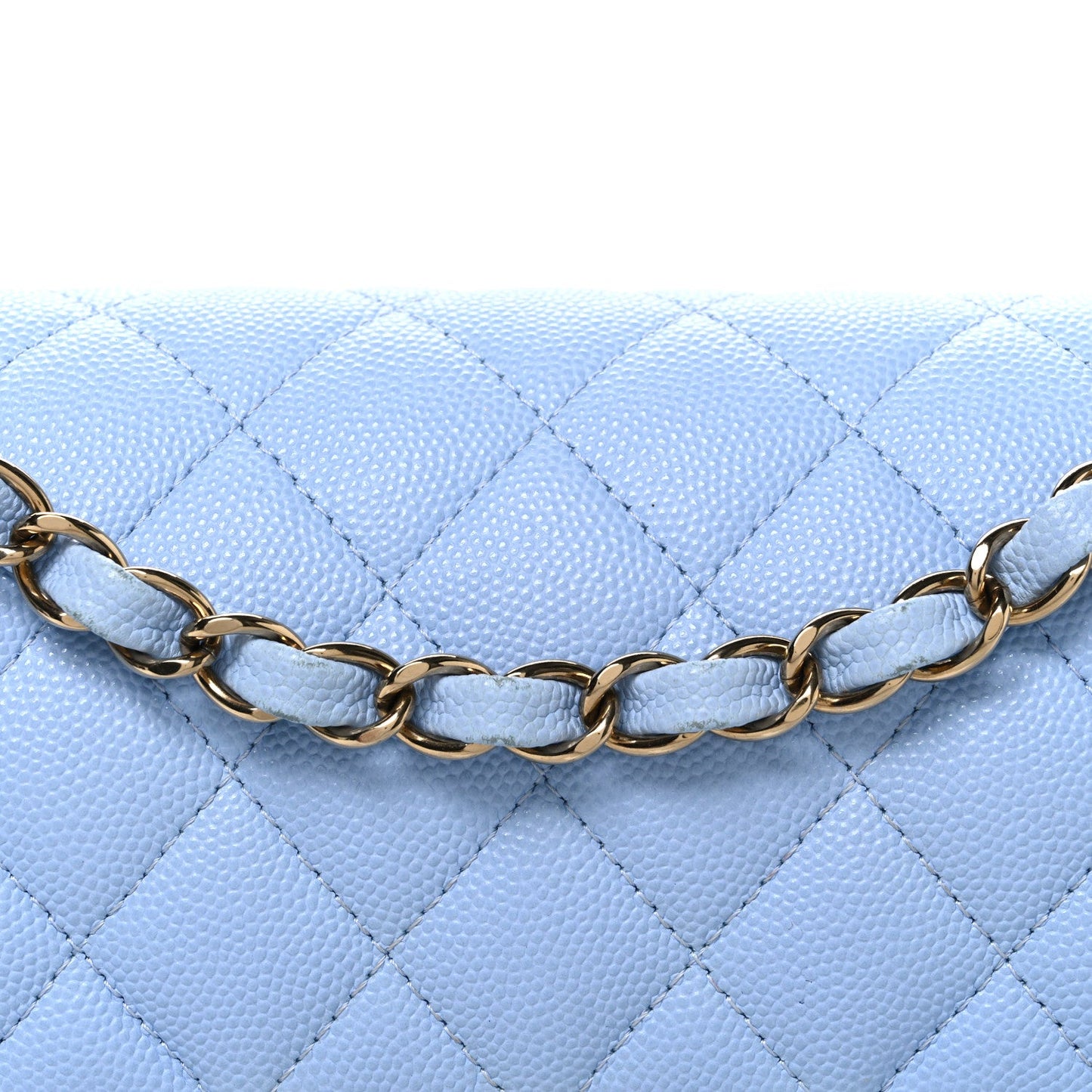 Caviar Quilted Small Double Flap Light Blue