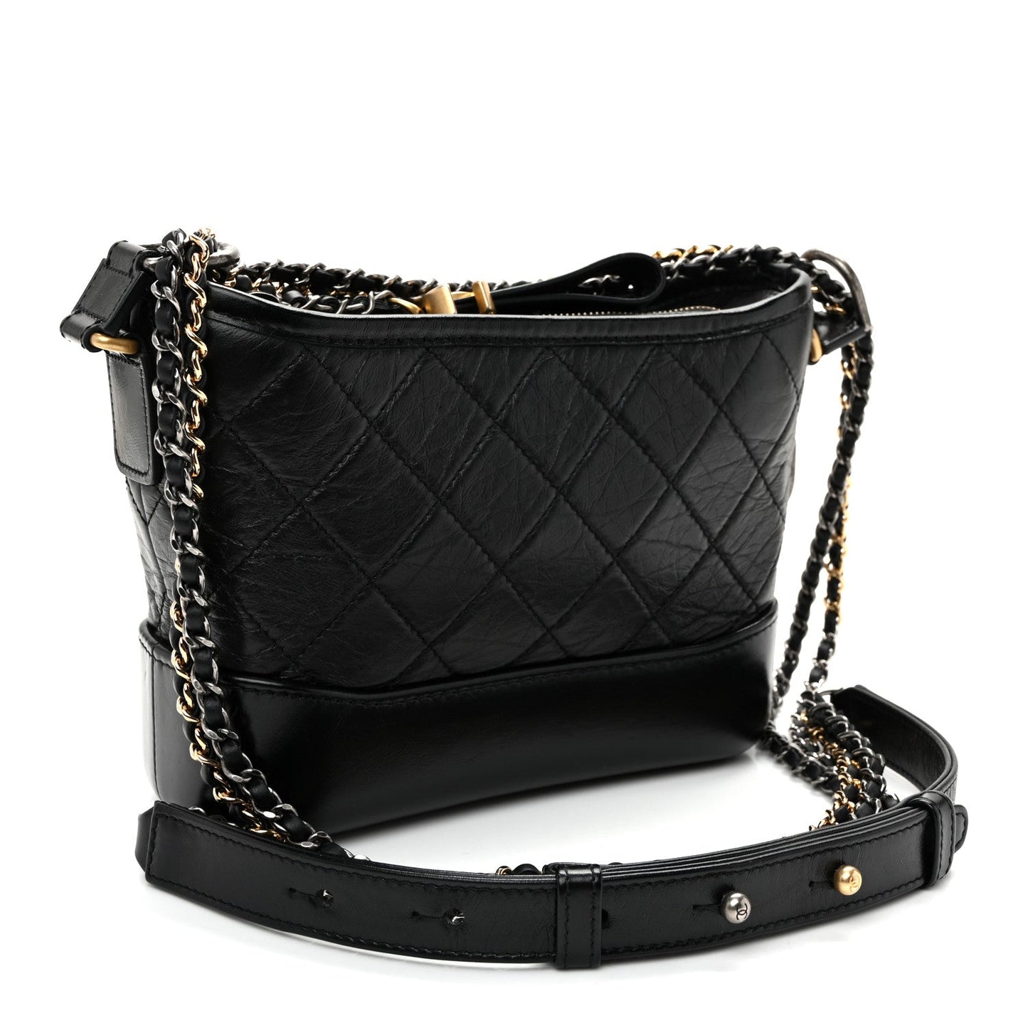 Aged Calfskin Quilted Small Gabrielle Hobo Black