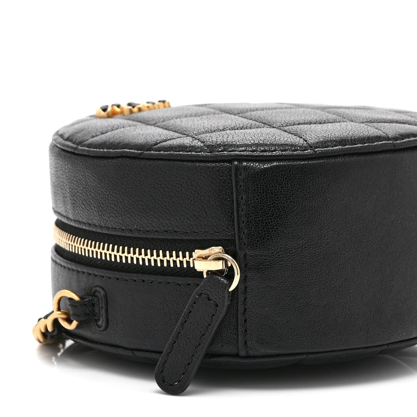 Goatskin Quilted Chanel 19 Round Clutch With Chain Black Black