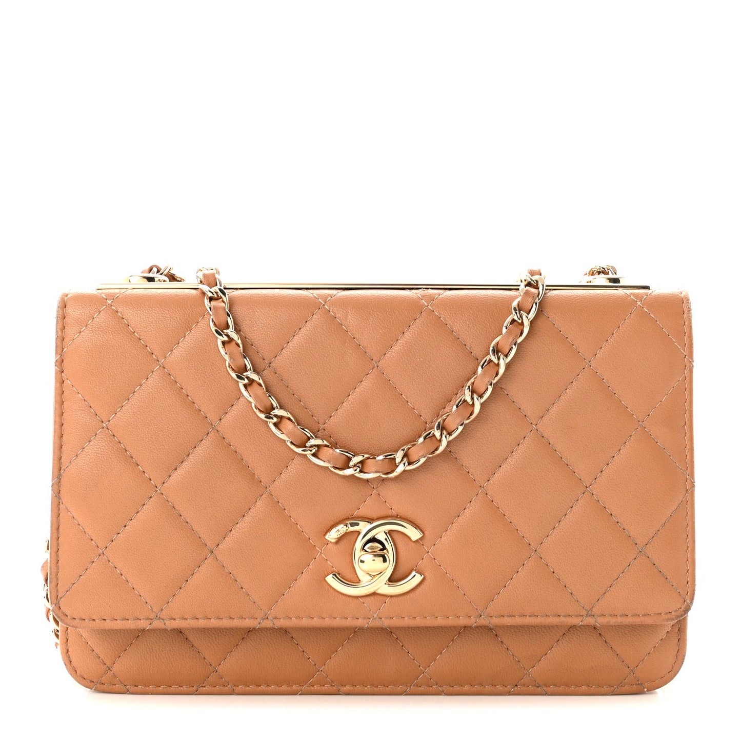 Lambskin Quilted Trendy CC Wallet On Chain WOC Beige