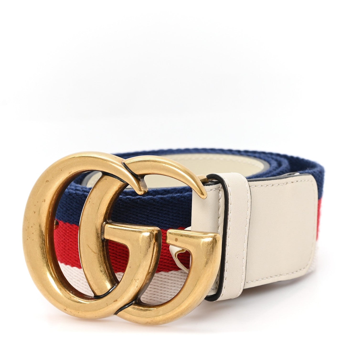 Nylon Calfskin Sylvie Web Double G 40mm Belt 95 38 Mystic White Hibiscus Red Maritime