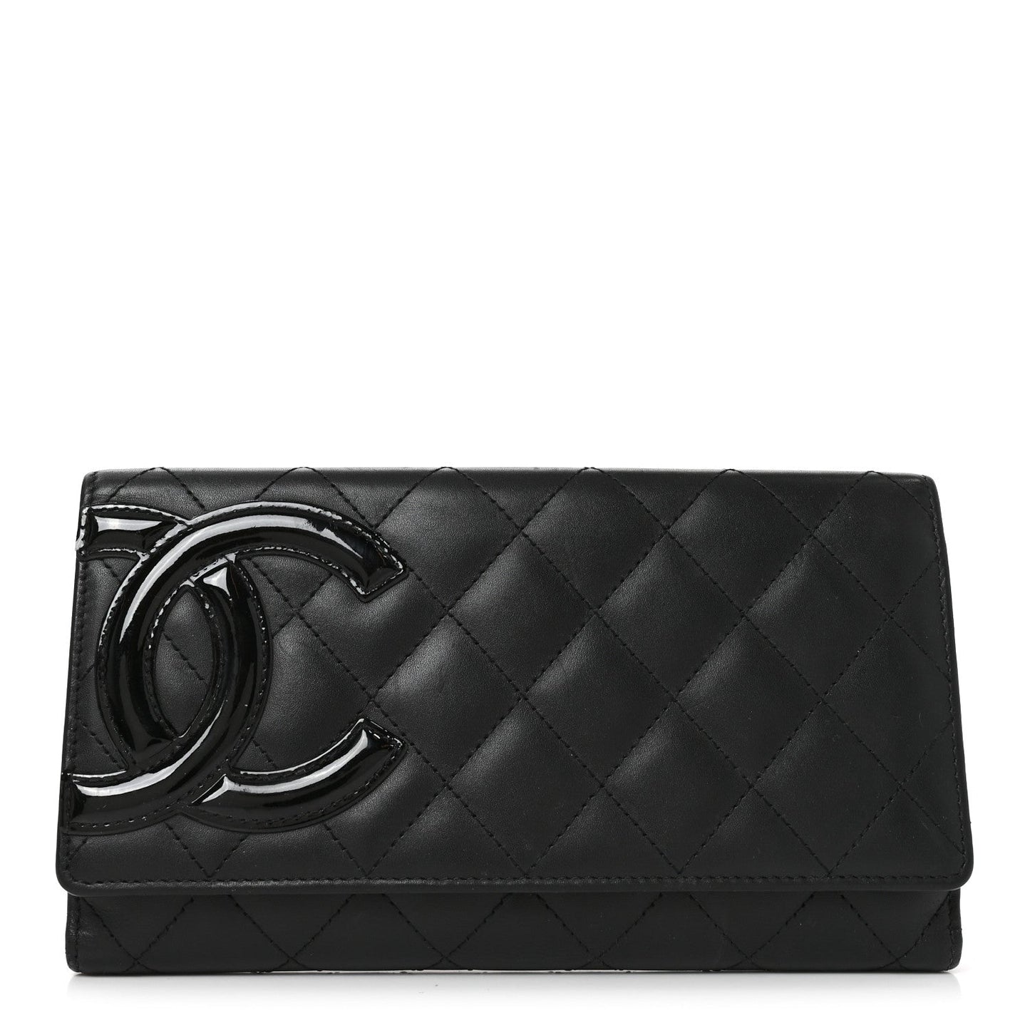 Calfskin Quilted Cambon Long Double Wallet Black