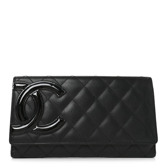 Calfskin Quilted Cambon Long Double Wallet Black