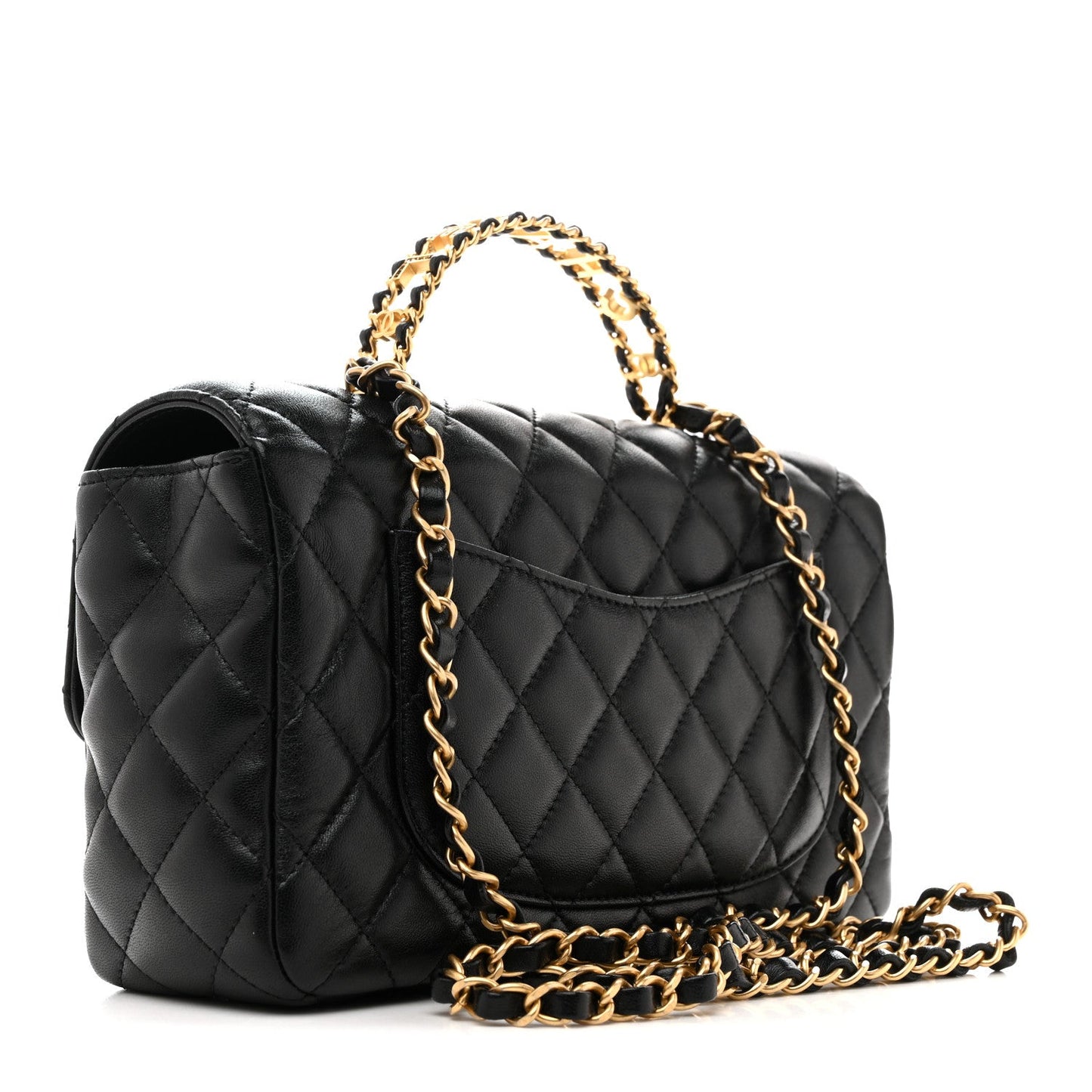 Lambskin Quilted Small Strass On Top Flap Bag Black