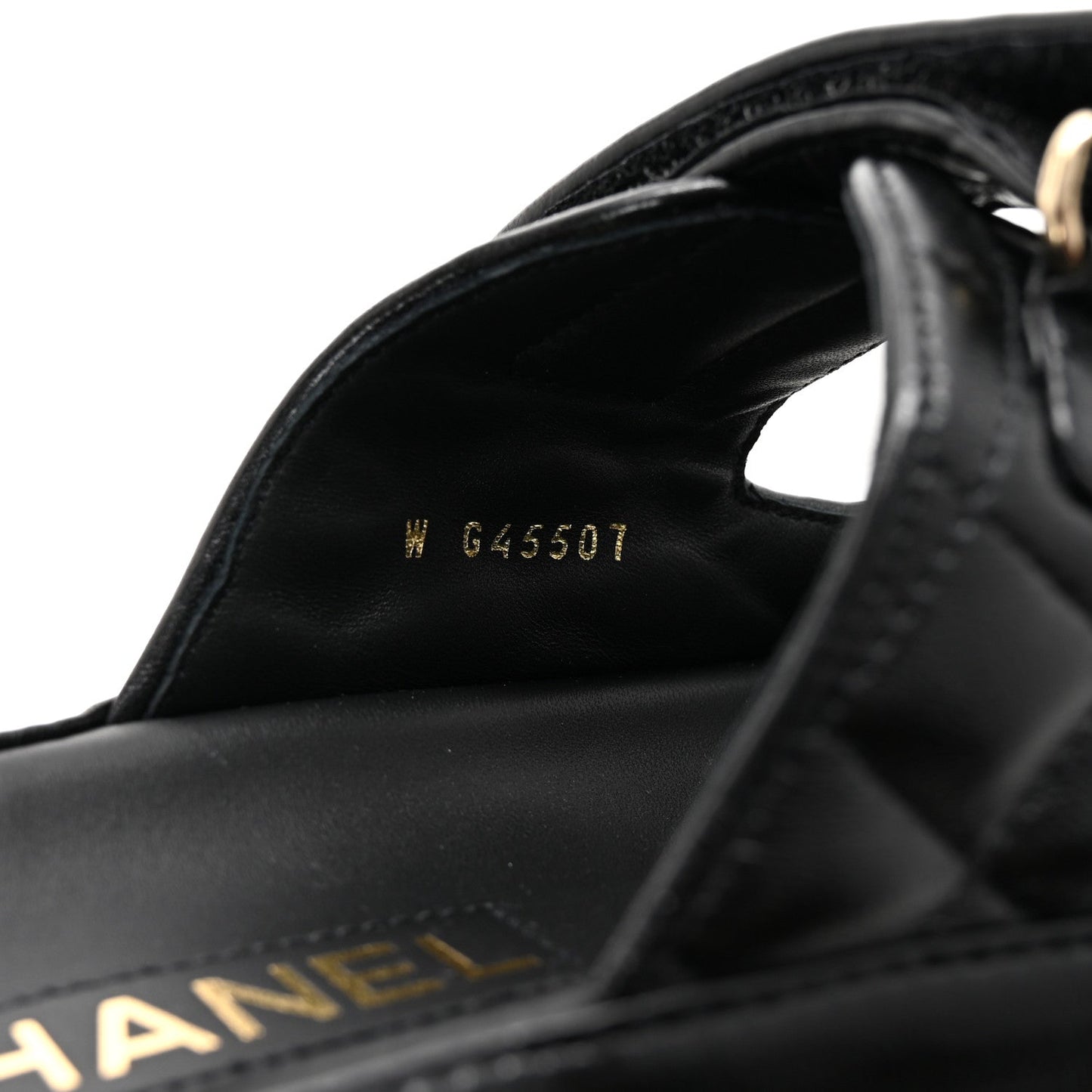 Lambskin Quilted Velcro Dad Chain CC Slide Sandals 38 Black
